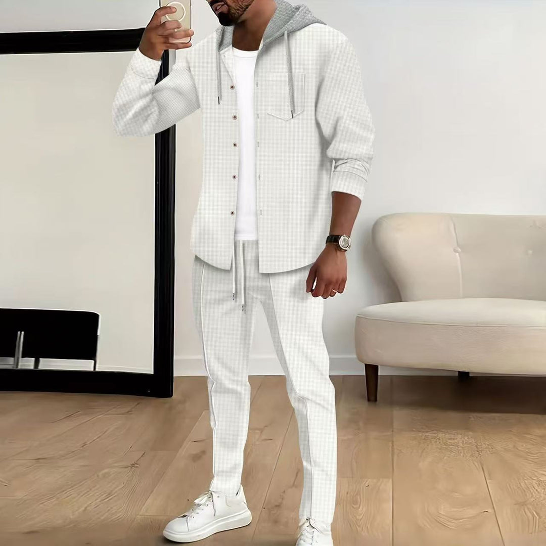 Men's casual tracksuit set with textured top and elastic jogging pants Lisslune