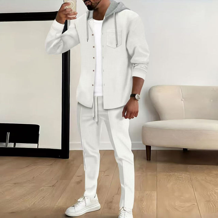 Men's casual tracksuit set with textured top and elastic jogging pants Lisslune