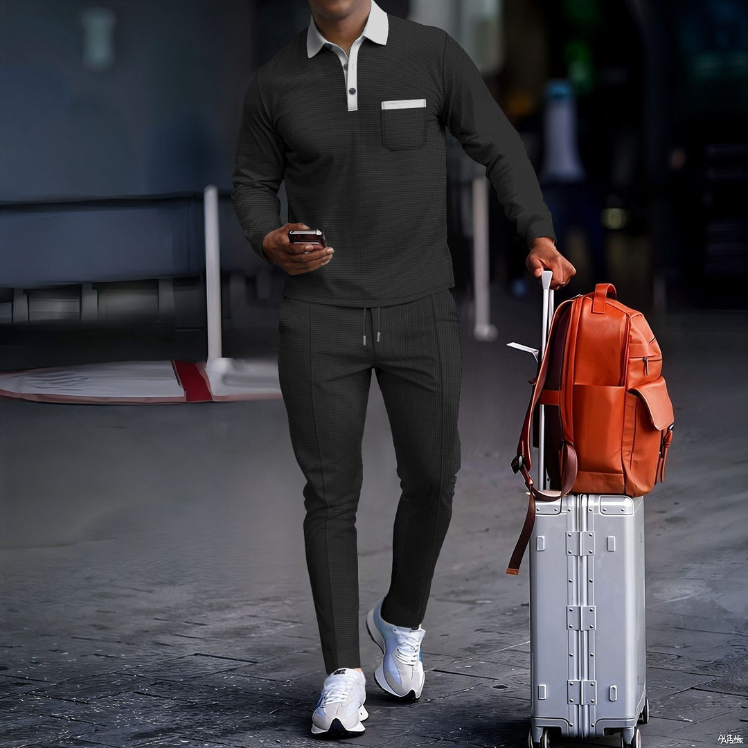 Men's leisure suit with modern stand-up collar and functional zippers Lisslune
