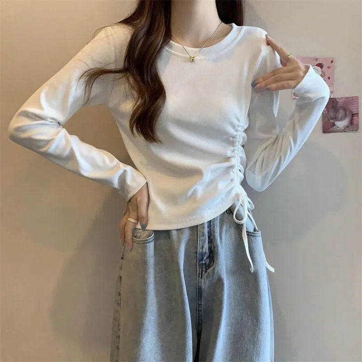 Women's long-sleeve shirt with side ruffle detail and casual fit