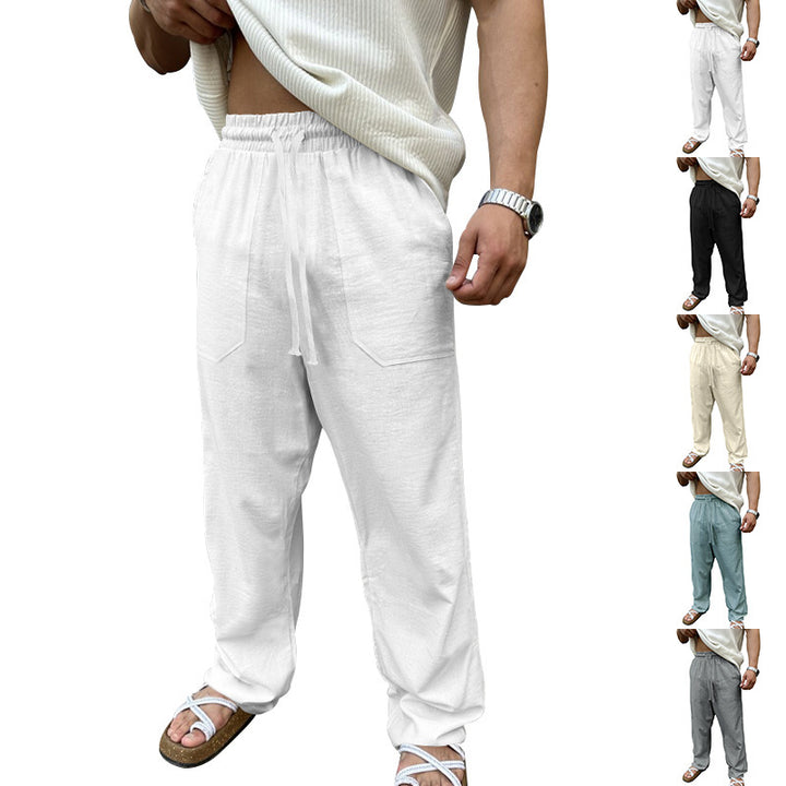 Men's Comfortable Linen Casual Pants with Elastic Waistband and Practical Side Pockets Lisslune