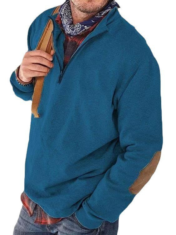 Men's fleece pullover with practical zip opening and stylish leather accents Lisslune