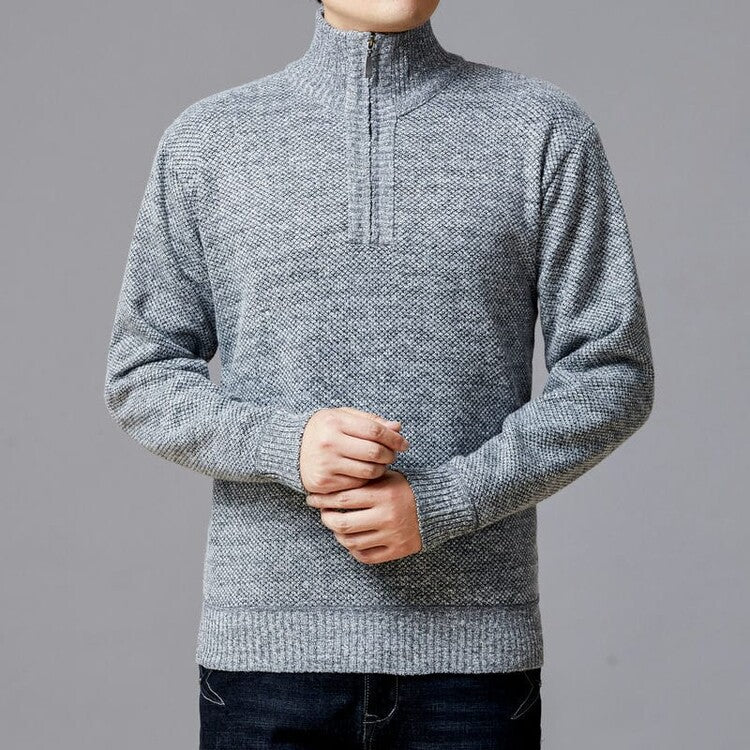 Men's knit sweater with modern stand-up collar and textured surface Lisslune