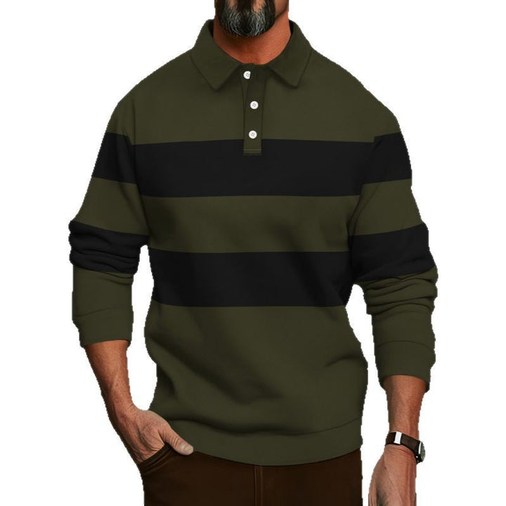 Men's Long Sleeve Polo Shirt with Modern Stripe Pattern Lisslune