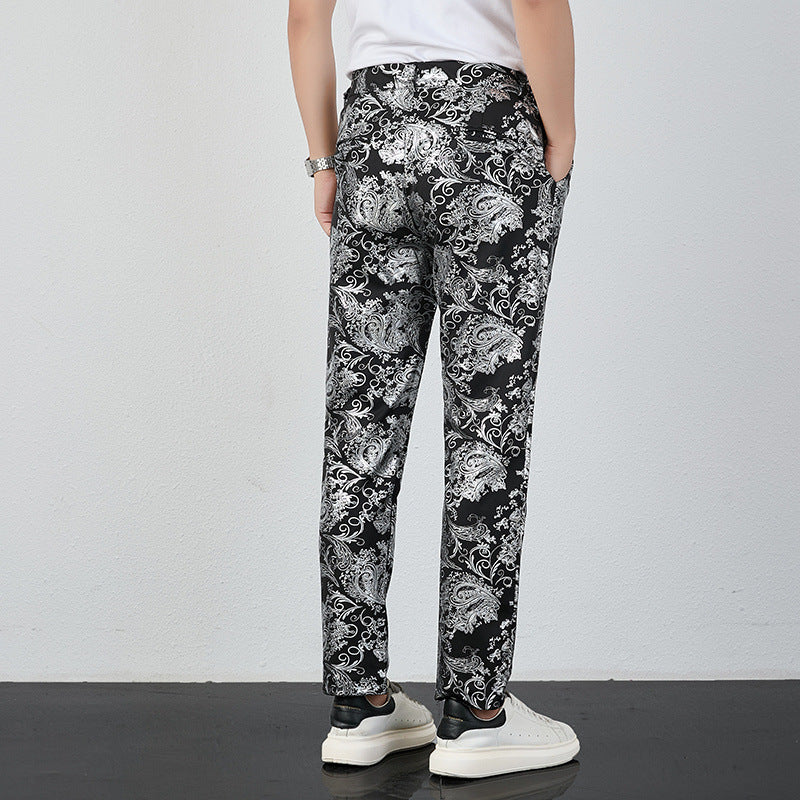 Men's elegant satin pants with floral pattern Lisslune