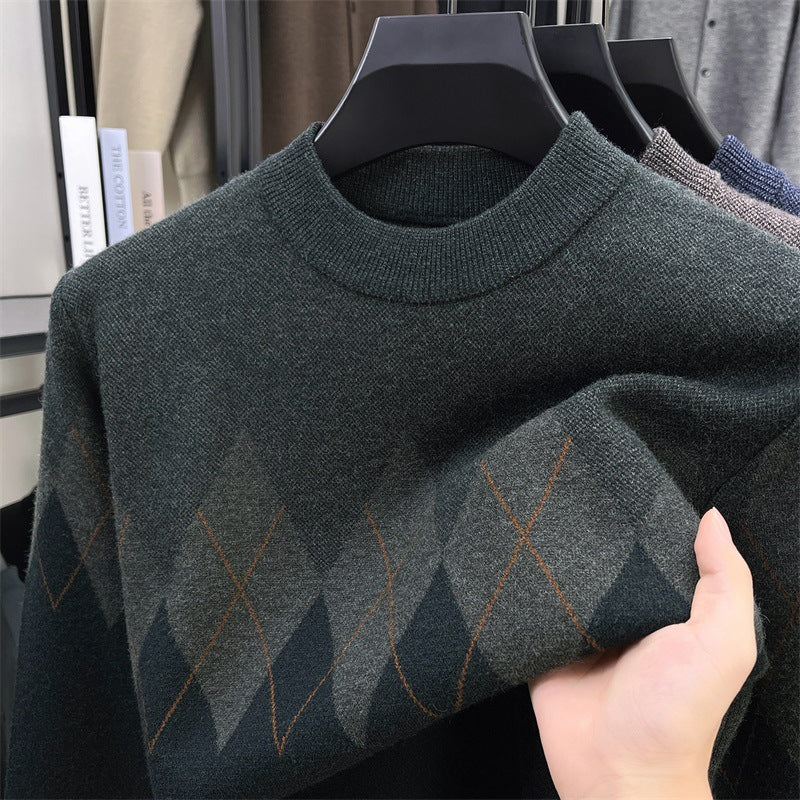 Men's Elegant Sweater with Modern Diamond Pattern and High Collar Lisslune