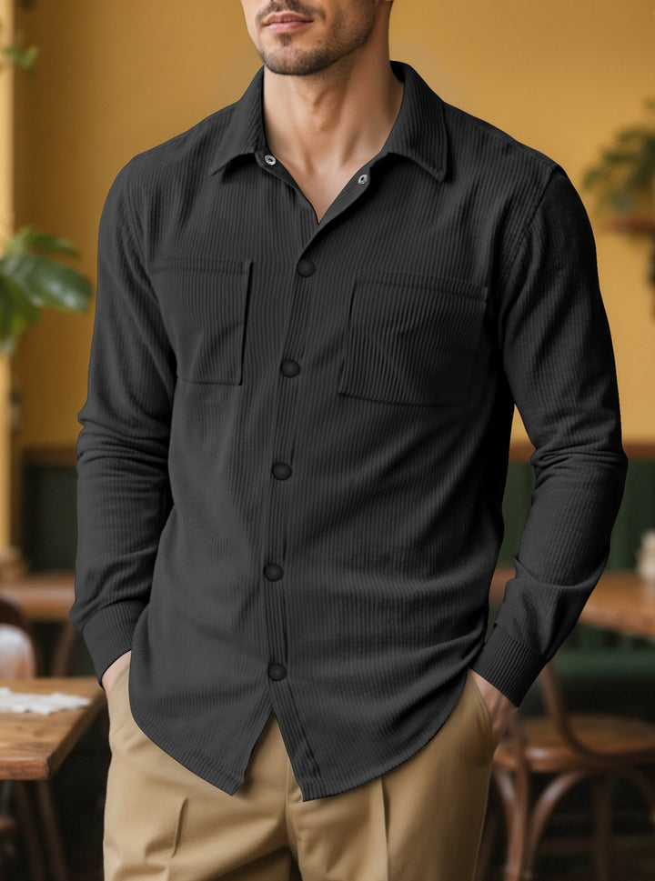 Men's long-sleeve shirt with textured cord pattern and practical chest pockets Lisslune