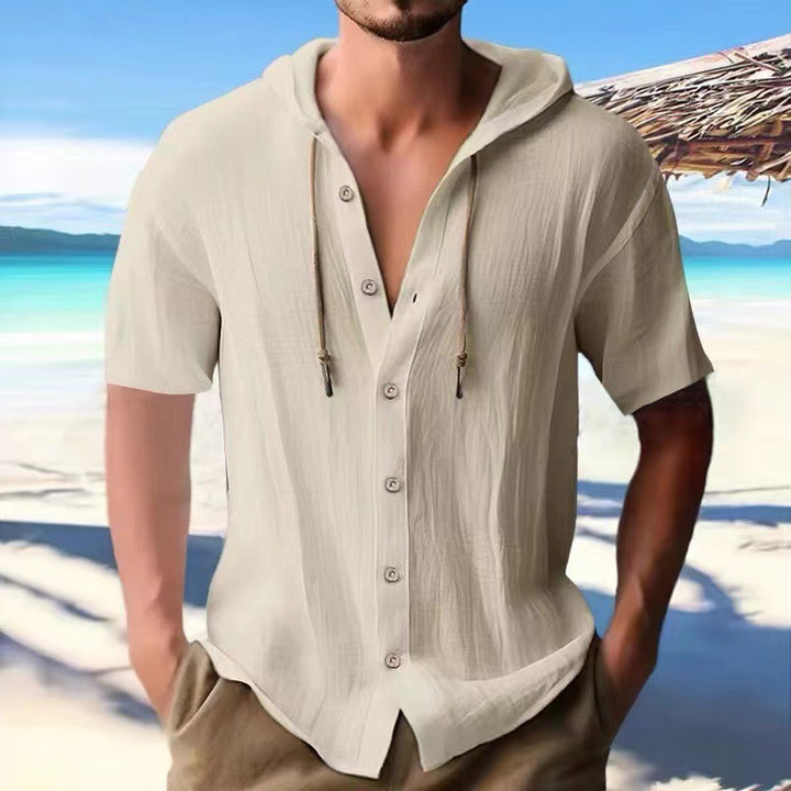 Men's casual short-sleeve shirt with hood Lisslune