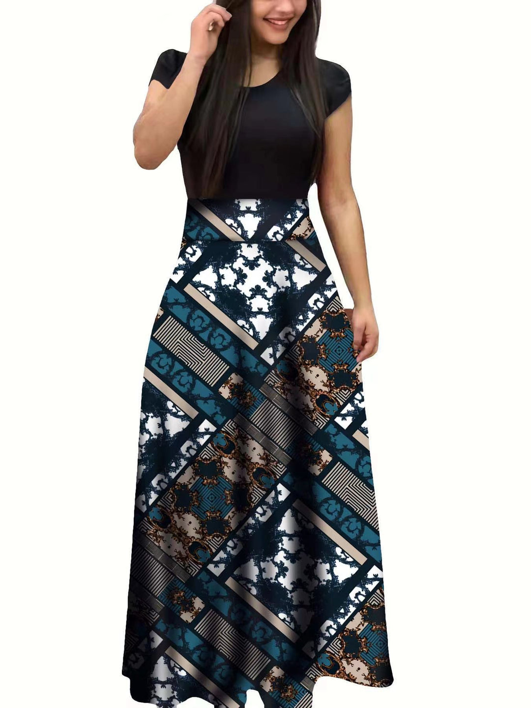 Damen Elegantes Maxikleid mit grafischem Druck und flexiblem Bund Lisslune