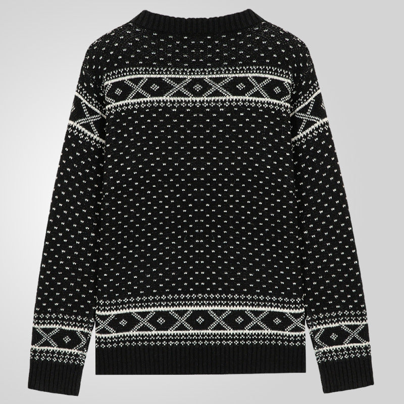 Men's knitted sweater with traditional Norwegian pattern and high collar Lisslune
