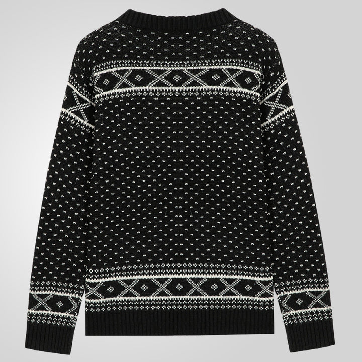 Men's knitted sweater with traditional Norwegian pattern and high collar Lisslune