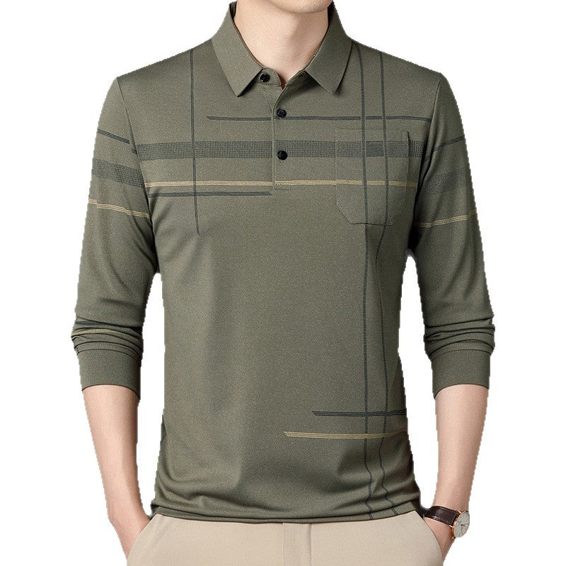 Men's Long Sleeve Polo Shirt with Modern Pattern Lisslune