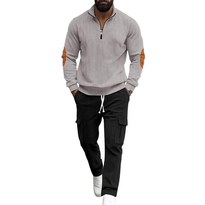 Men's sporty fleece pullover with zipper and cargo pants Lisslune