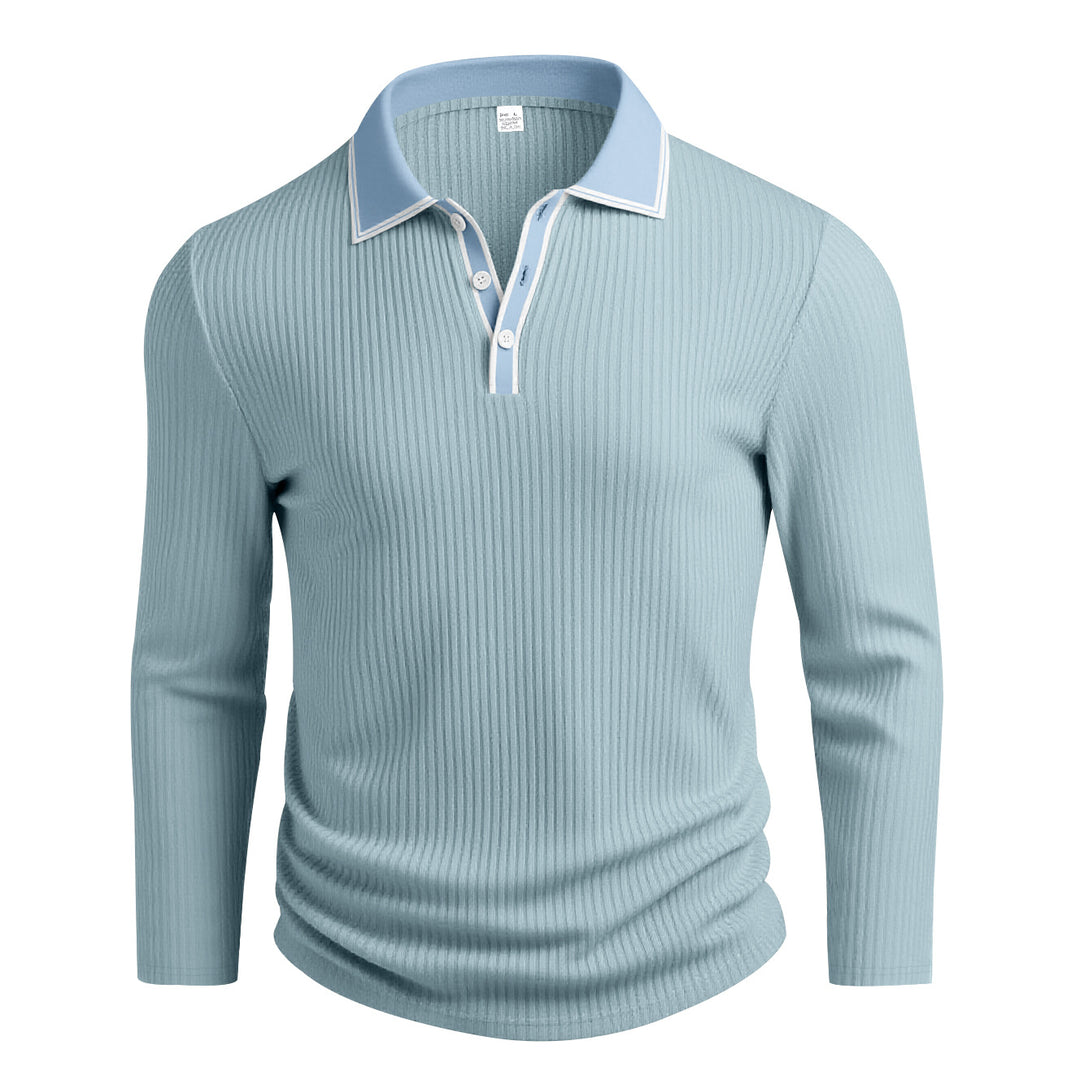 Men's elegant long-sleeve polo shirt with stylish stand-up collar and textured surface Lisslune