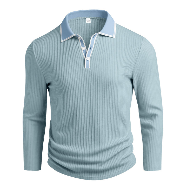 Men's elegant long-sleeve polo shirt with stylish stand-up collar and textured surface Lisslune