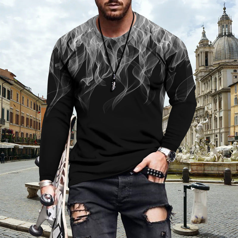 Men's Long Sleeve Shirt with Dynamic Flame Design and Sporty Cut Lisslune
