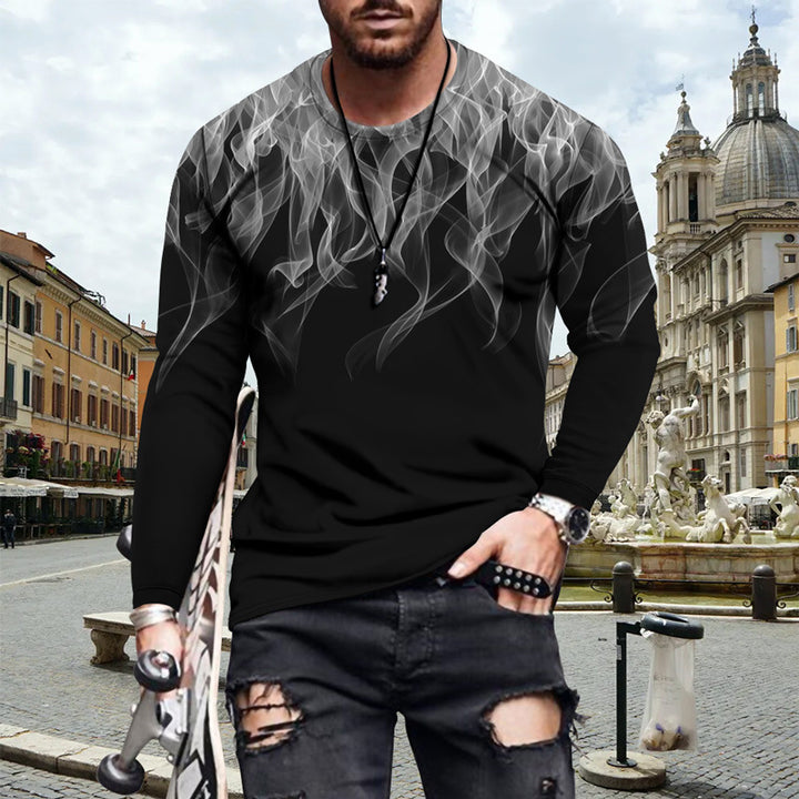 Men's Long Sleeve Shirt with Dynamic Flame Design and Sporty Cut Lisslune