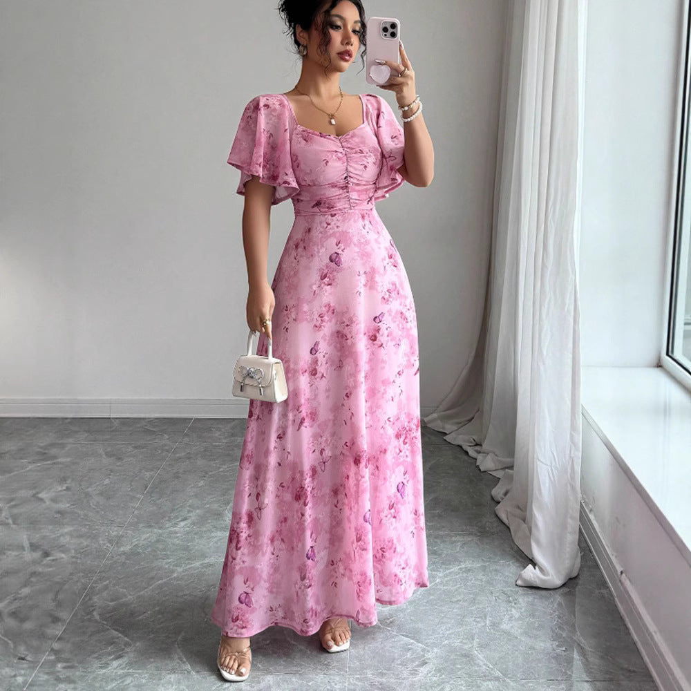 Women’s maxi dress with flowing cut and romantic floral pattern Lisslune