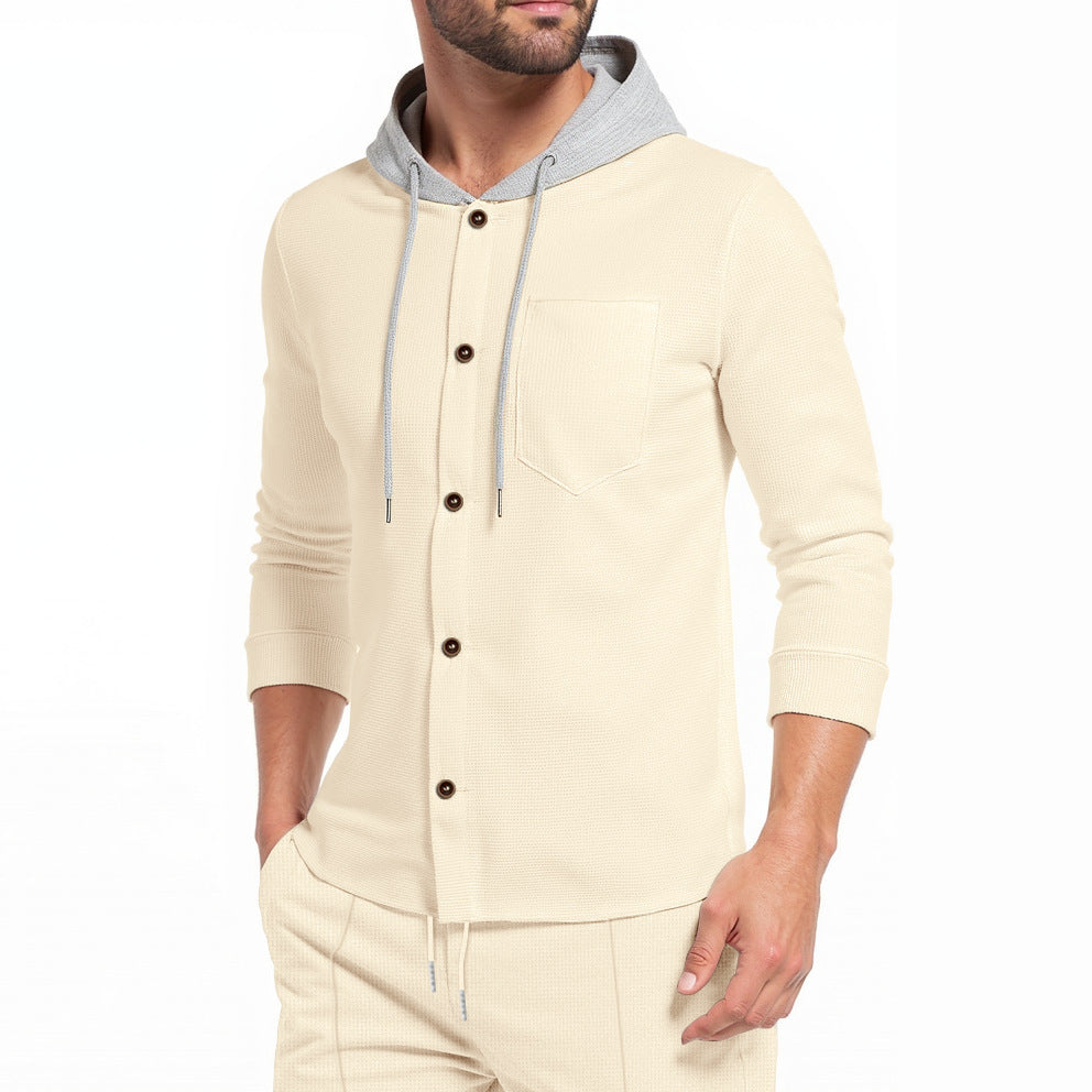 Men's stylish hoodie shirt with button placket and practical chest pocket Lisslune