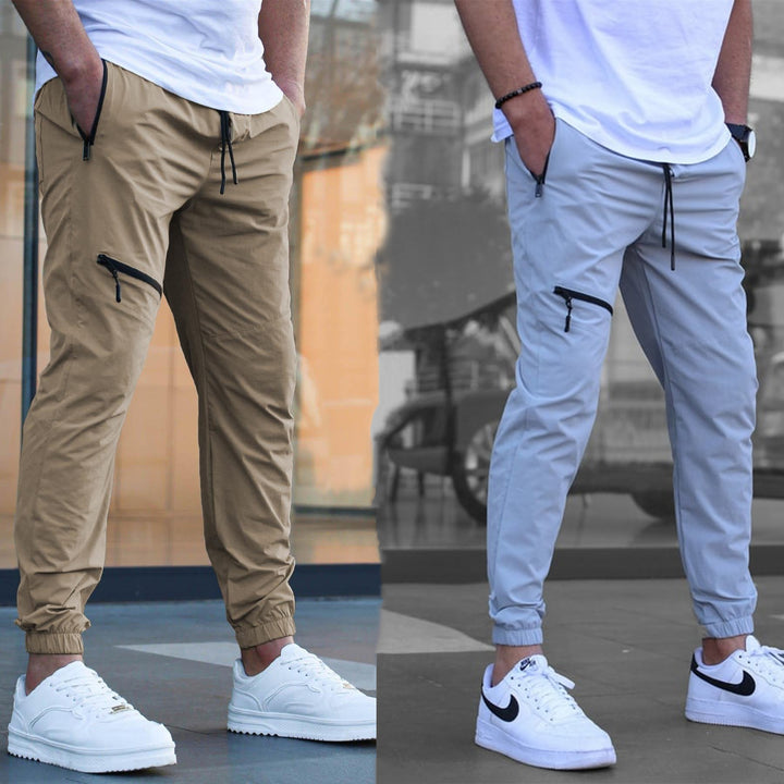 Men's sporty suit pants with elastic waistband and side zip pockets Lisslune