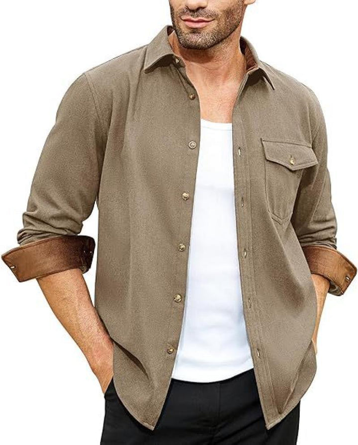 Men's long-sleeve shirt with high-quality flannel and practical breast pocket Lisslune