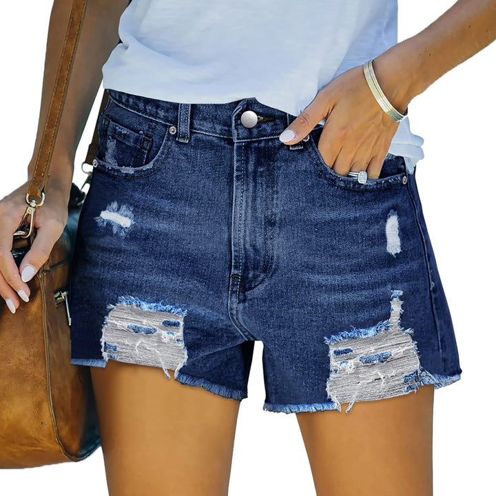 Women's High-Cut Destroyed Denim Shorts with Elaborate Fringing Lisslune