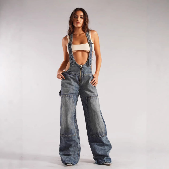 Women's casual denim overalls with oversized cut and practical pockets Lisslune