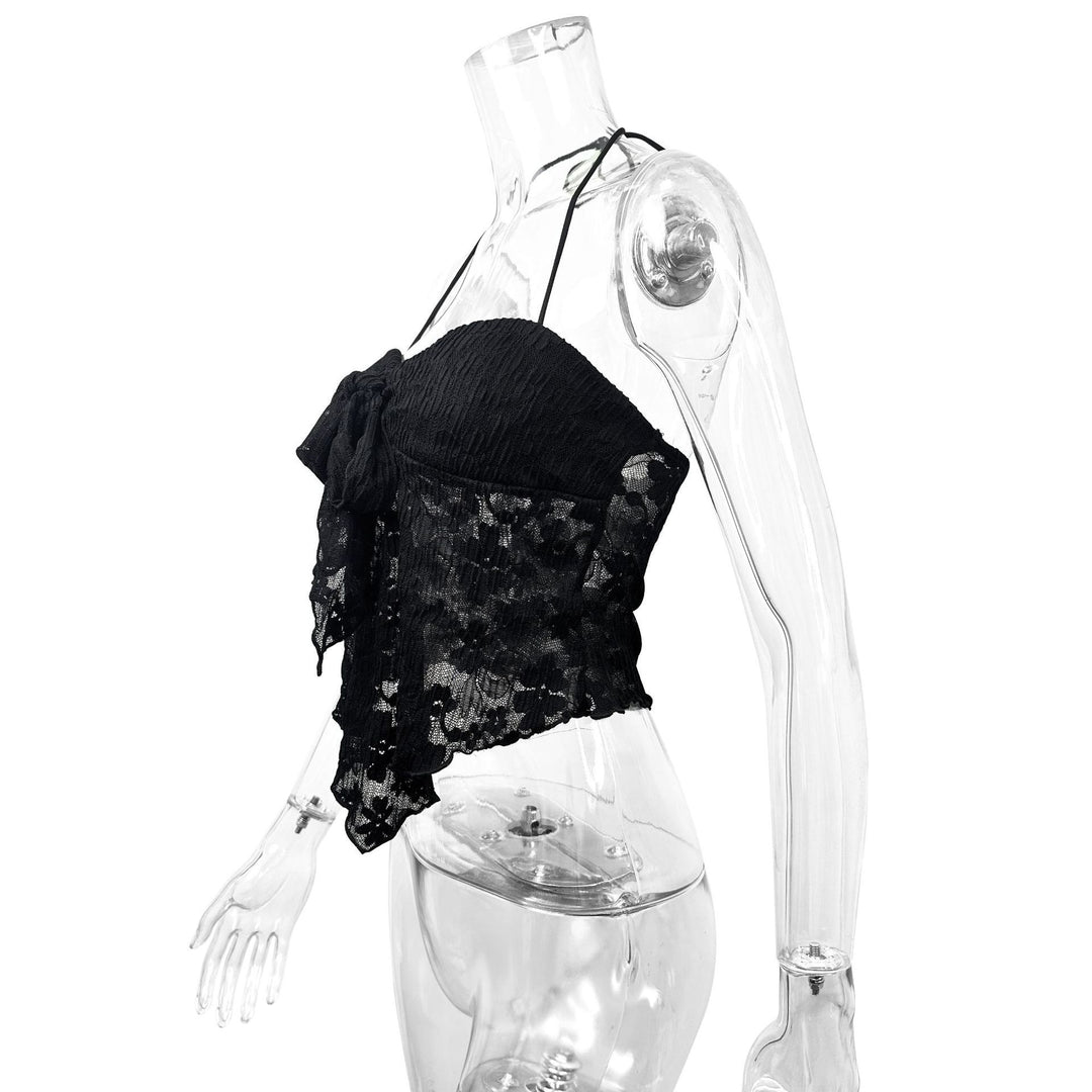 Damen Spitzen-Bustier mit Bindeband und transparentem Design Lisslune