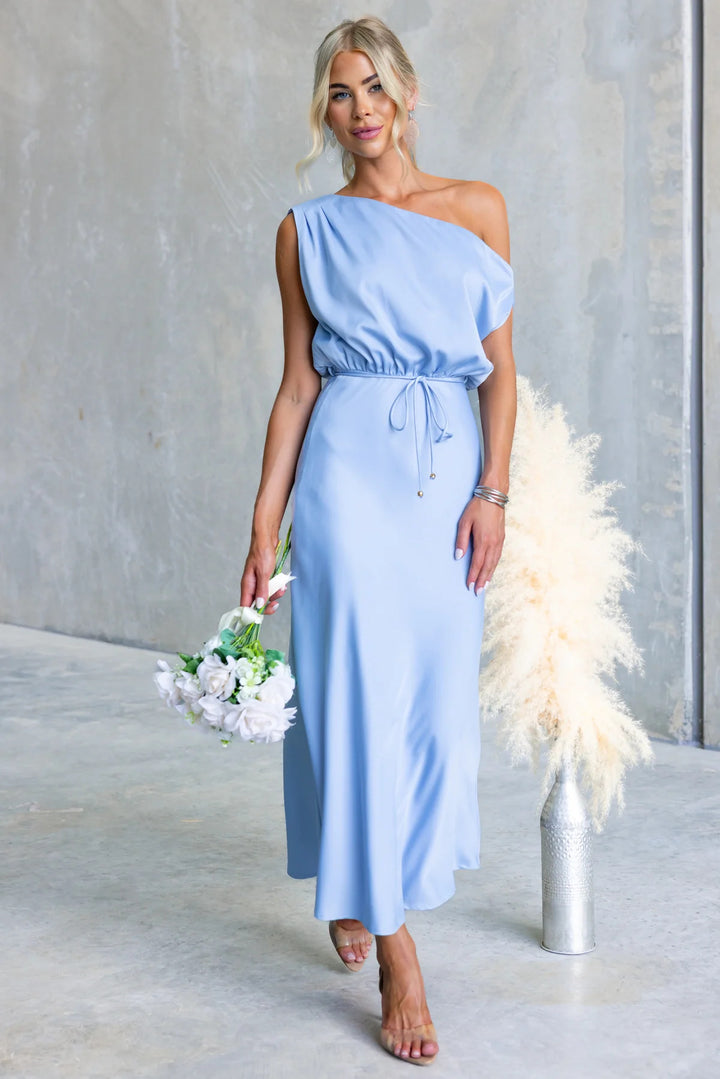 Ladies Maxi Dress with Off-Shoulder Design and Elastic Waistband Lune London