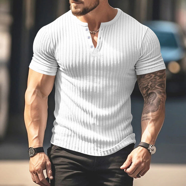 Men's Short Sleeve Ribbed Shirt with Fashionable Henley Neckline Lisslune