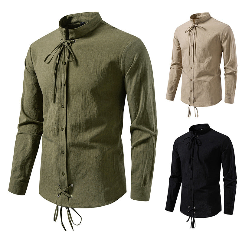 Men's shirt with modern stand-up collar and flexible lacing Lisslune