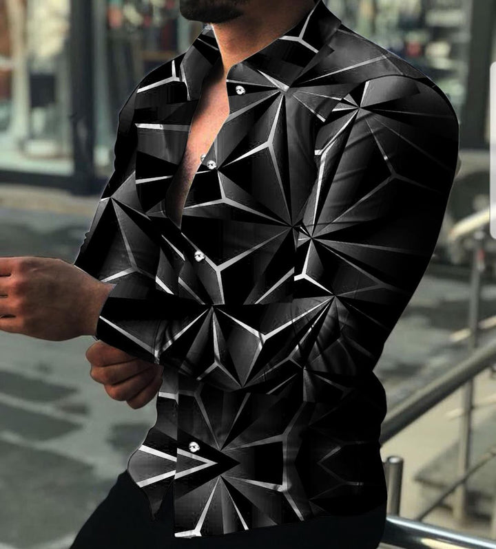 Men's Long Sleeve Shirt with Modern 3D Design and Textured Pattern Lisslune