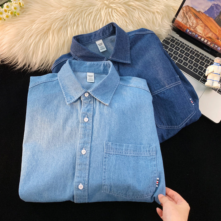 Men's Denim Long Sleeve Shirt with Classic Button-Down Collar Lisslune