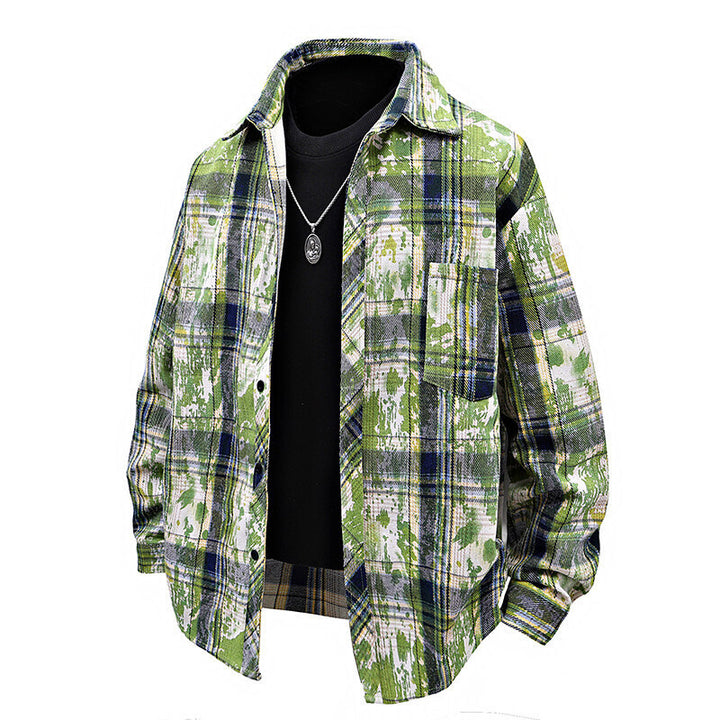Men's oversized check shirt with creative color accents and practical chest pockets Lisslune