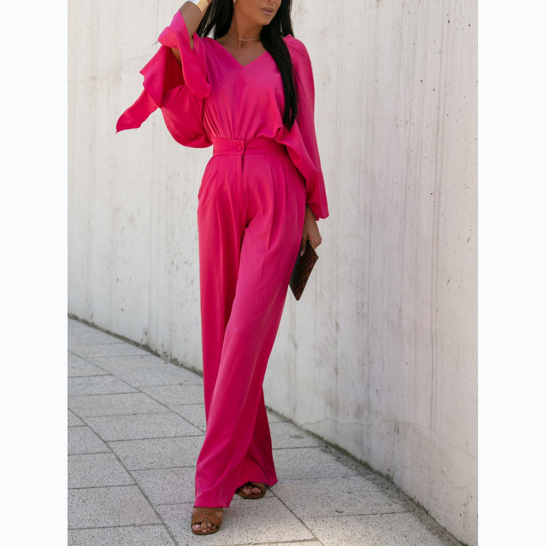 Ladies Elegant Jumpsuit with Wide Sleeves and Narrow Waist Belt Lune London