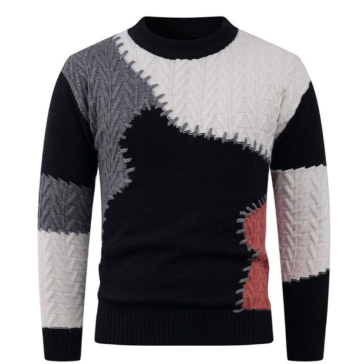 Men's Stylish Knit Sweater with Creative Patchwork Design Lisslune