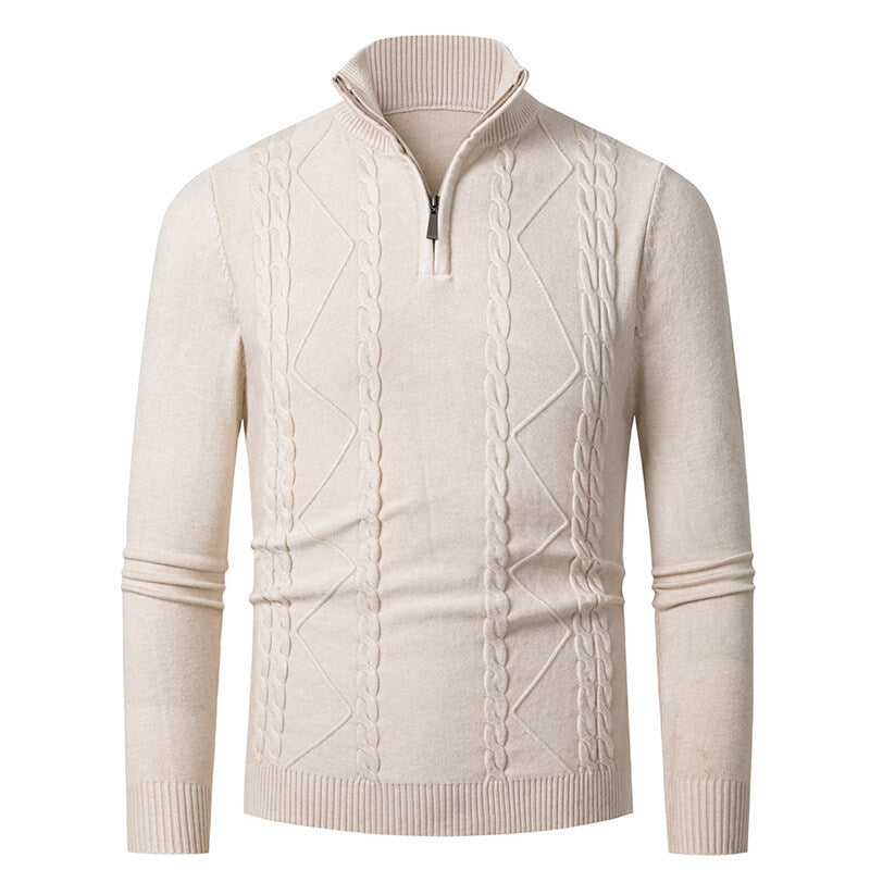 Men's knitted sweater with stand-up collar and cable pattern Lisslune