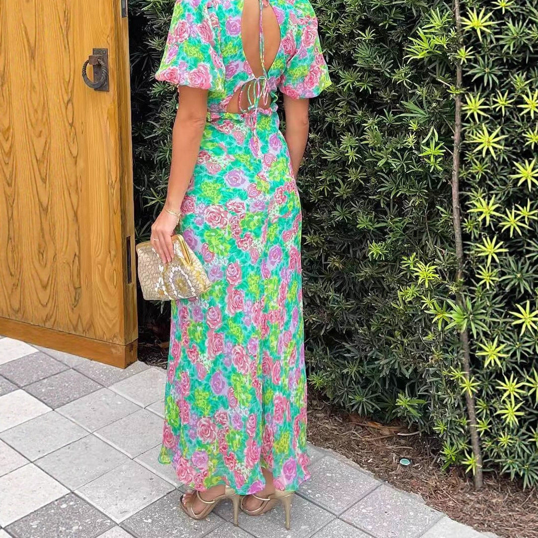 Women’s maxi dress with romantic floral design and flowing cut Lune London
