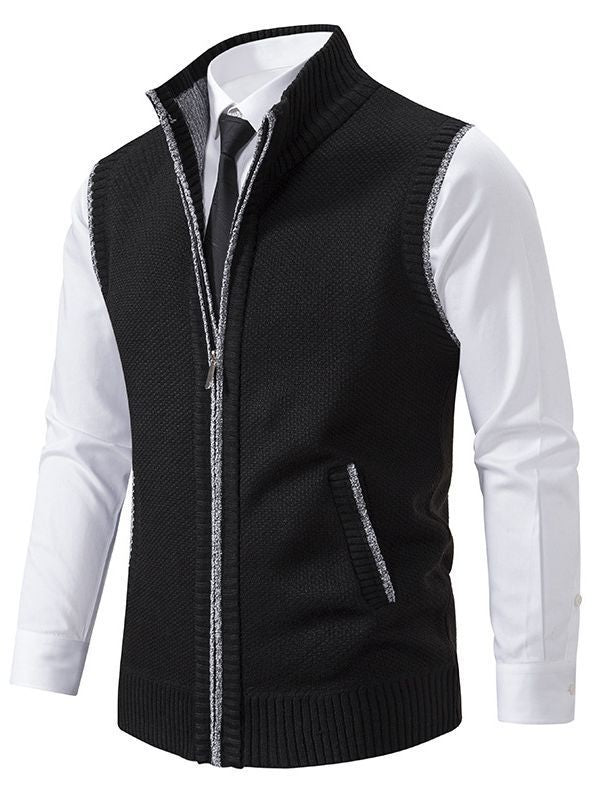 Men's elegant knitted vest with high collar and practical zip pockets Lisslune