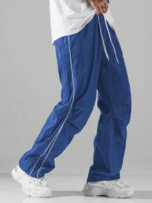 Men's Breathable Casual Pants with Side Stripe and Elastic Waistband Lisslune