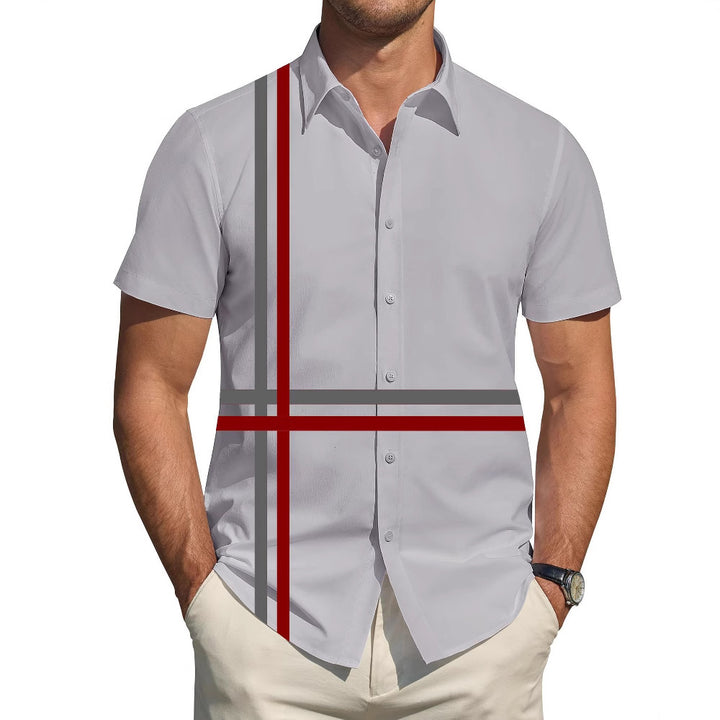 Men's short-sleeve shirt with dynamic line pattern and elegant fit Lisslune