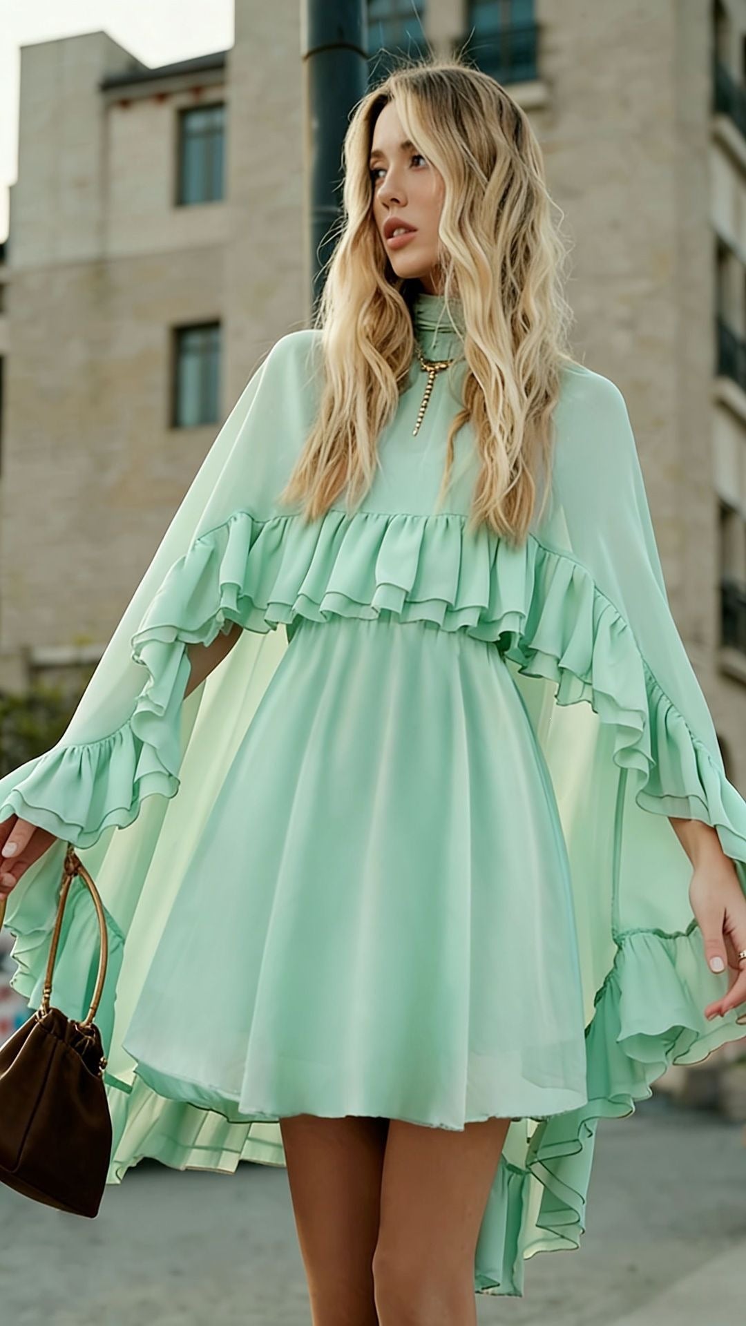 Damen Elegantes Rüschendress mit hochgeschlossenem Ausschnitt und fließendem Schnitt Lisslune