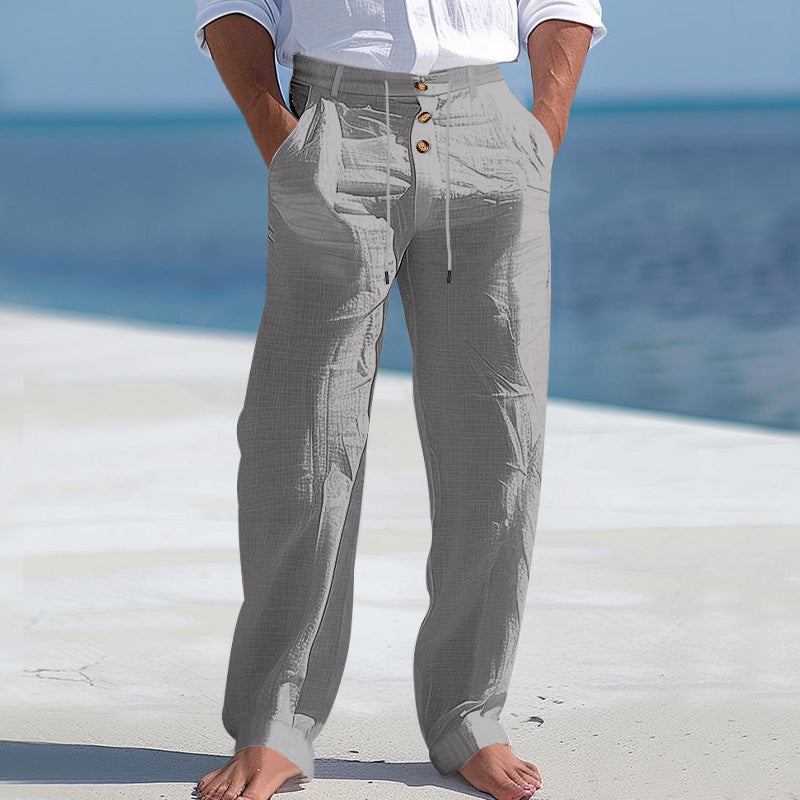 Men's comfortable beach pants with elastic waistband and button closure Lisslune
