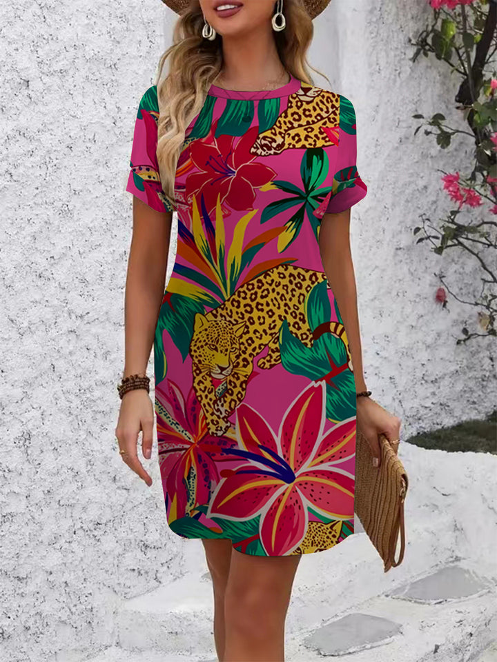 Women's Casual Short Sleeve Dress with Creative Geometric Pattern Lisslune