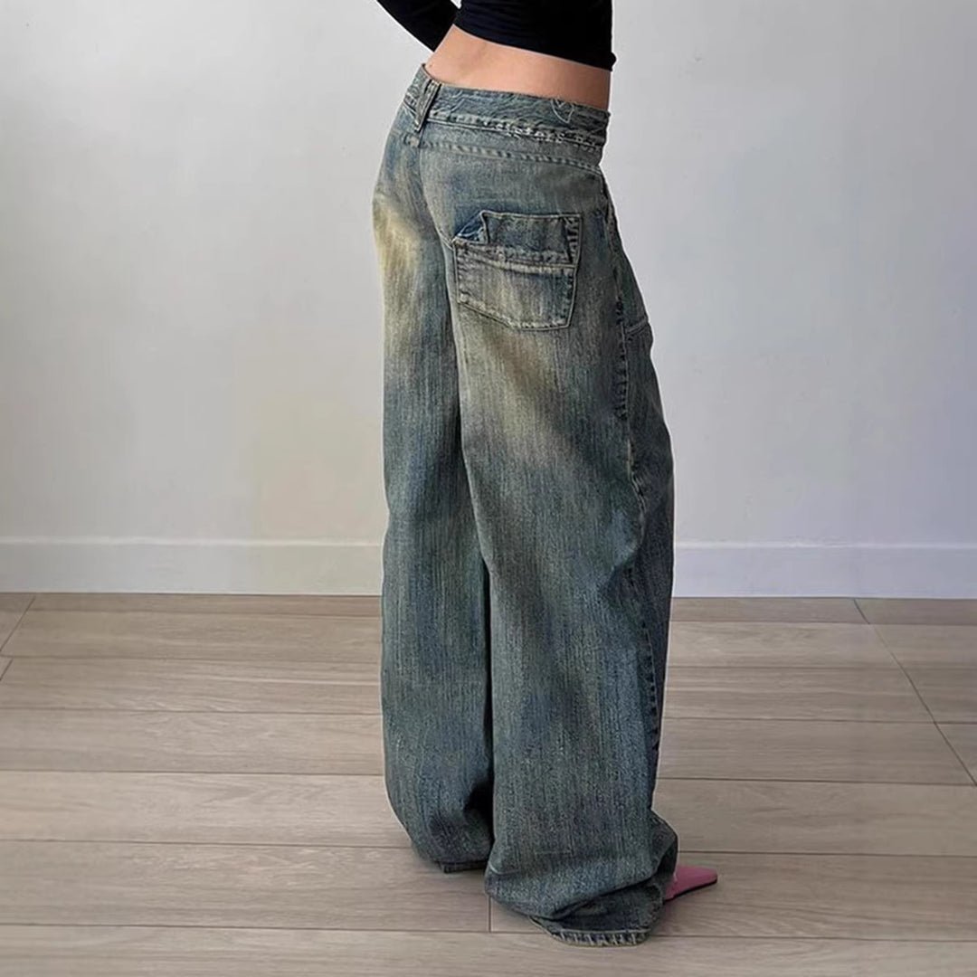 Damen weite Jeans mit lässigem Schnitt und einzigartigem Design Lisslune