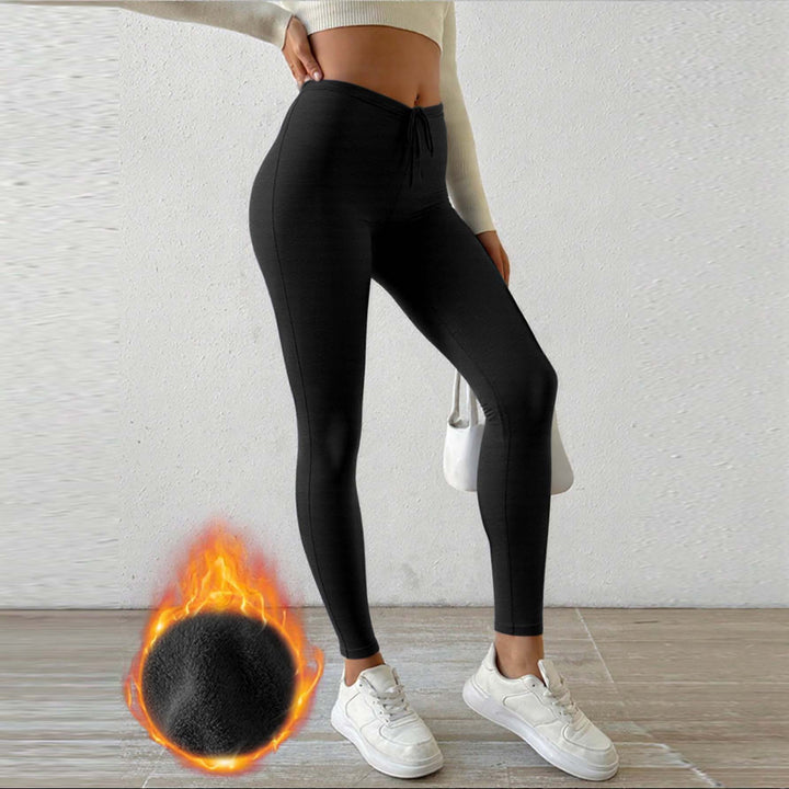 Damen Fleecegefütterte Leggings mit hohem Bund und Kordelzug Lisslune