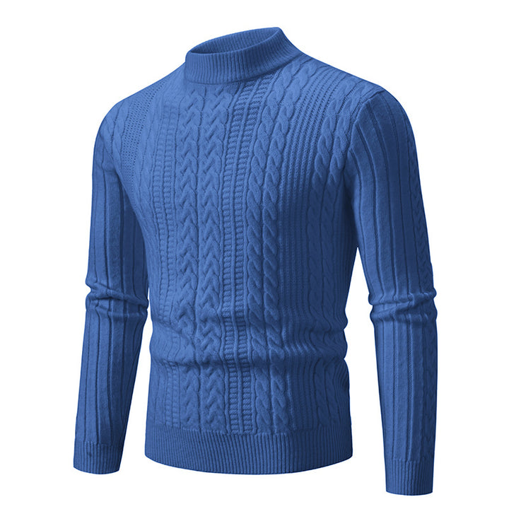 Men's chunky knit sweater with rising collar and cable pattern Lisslune