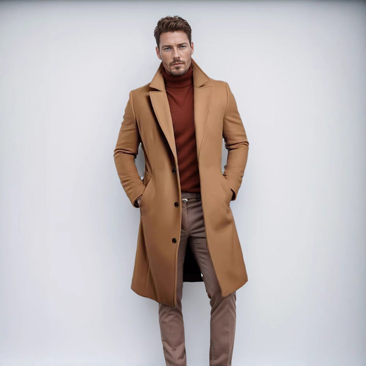 Men's elegant long coat with textured outer material and practical pockets Lisslune