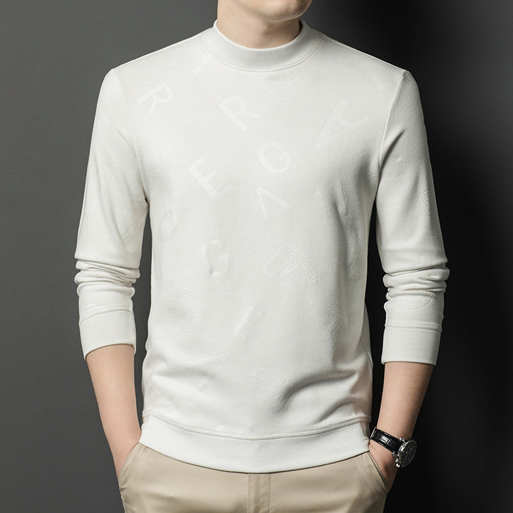 Men's elegant stand-up collar sweater with subtle logo pattern Lisslune