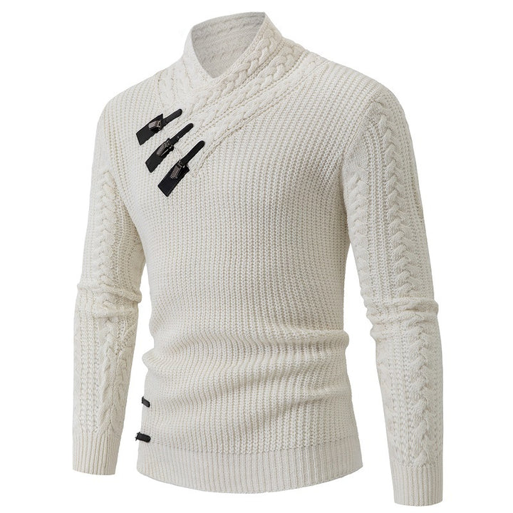 Men's knit sweater with elegant shawl collar and cable pattern Lisslune